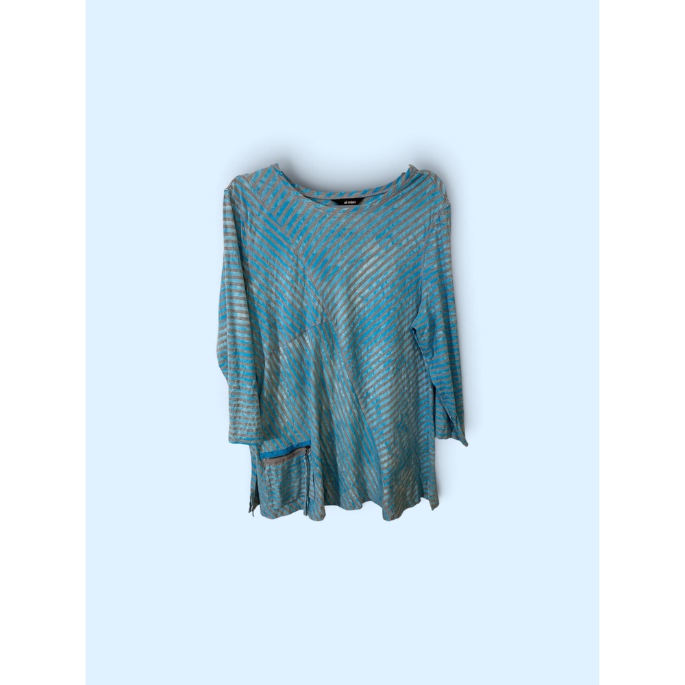 Coastal Casual Ali Miles Blue Gray Stripe Tunic Top XL Asymmetrical Pocket